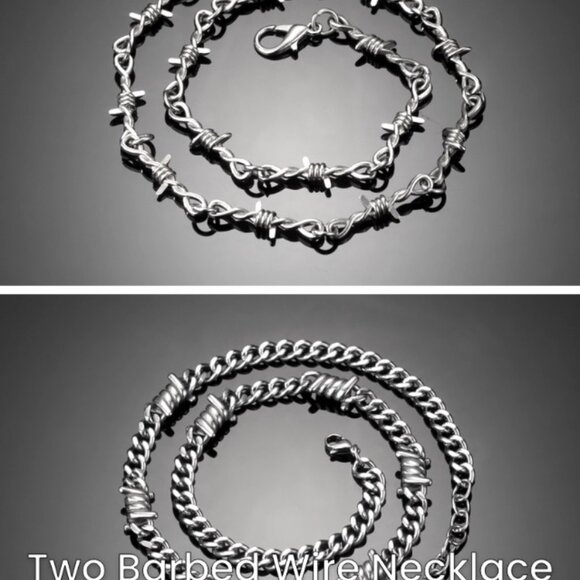 Stainless Steel Barbed Wire Necklace Punk Rock Hip Hop Chain 22 Inch - Picture 8 of 8